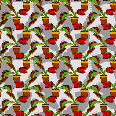 Plant seamless pattern Venus flytrap, Dionea. Vektor stock illustration.のイラスト素材