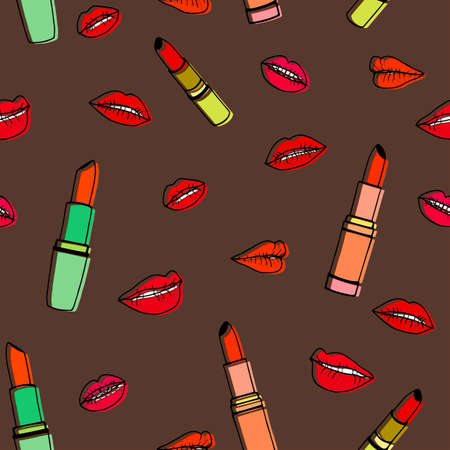 Lipsticks seamless pattern. Vector stock illustration.のイラスト素材