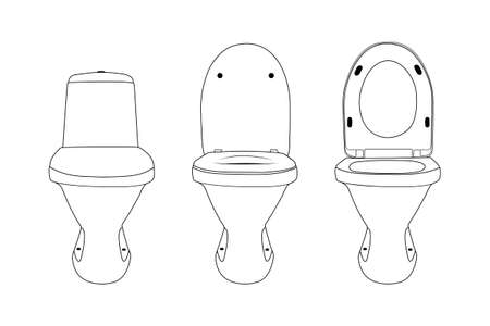A set of toilets with open and closed lid.のイラスト素材