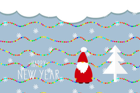 New Year card with Santa Claus, Christmas tree.のイラスト素材