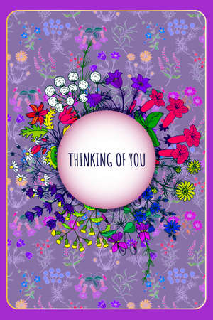 Thinking of you - card with flowers.のイラスト素材