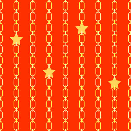 Seamless pattern of golden vertical parallel chains, stars. Vector illustrationのイラスト素材