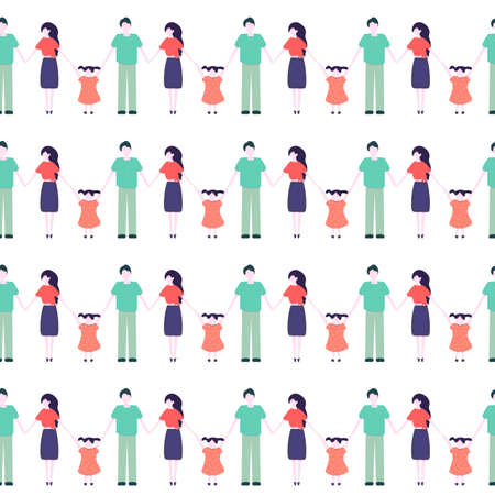 Seamless pattern. The family is holding hands. Mom, father, daughter. Vector stock illustration.のイラスト素材