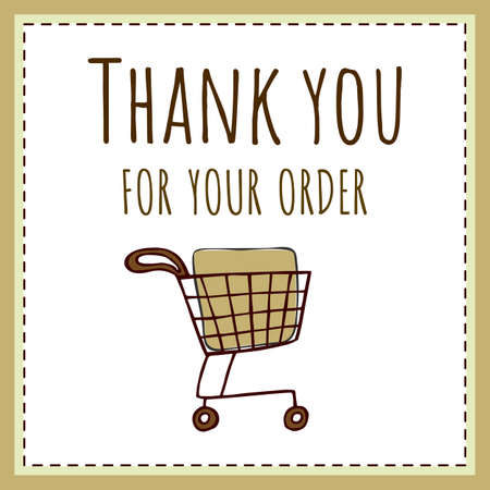 Thank You For Your Order, Online Order, Business Owner, Packaging. Shopping basket, trolley.  Vector stock illustration .のイラスト素材