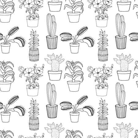 Seamless pattern of flowerpots, cacti in pots. Vector stock illustration eps10.のイラスト素材