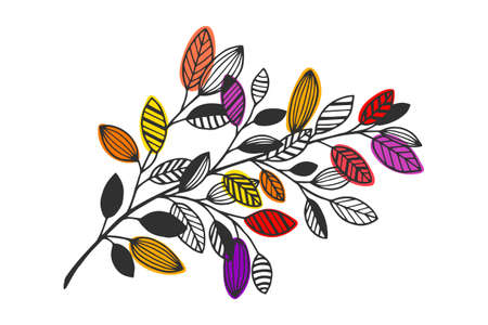 Decorative branch with leaves. Vector stock illustration eps10. Isolate on white background, outline, hand drawing.のイラスト素材