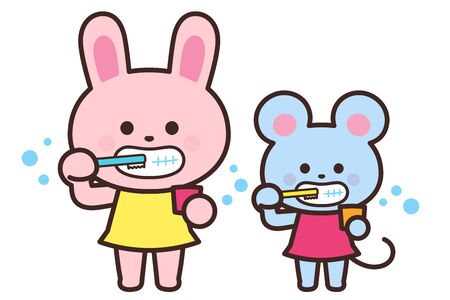 Rabbits and rats brushing their teethのイラスト素材