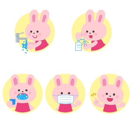 bunny/hand washing, disinfection, gargle, mask /disease prevention Icon setのイラスト素材