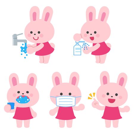 Rabbit Gargle Handwash Prevention Disinfection Maskのイラスト素材