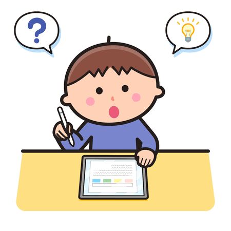 Boy studying using a tabletのイラスト素材