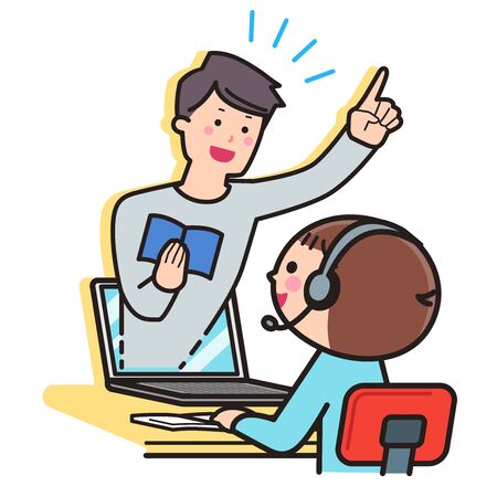 Boy taking online lessons / PCのイラスト素材