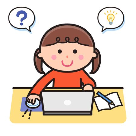 Girl studying with a computerのイラスト素材