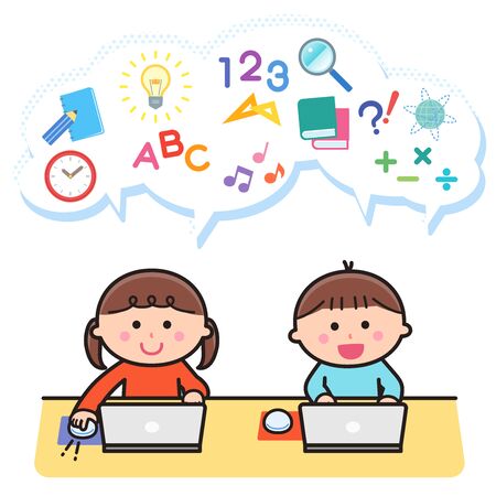 Children studying using a computerのイラスト素材