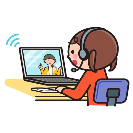 Girl taking online lessons / PCのイラスト素材