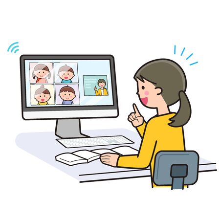 Teacher teaching online using a computerのイラスト素材