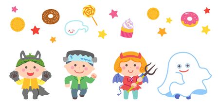 Children posing in Halloween ghost costumesのイラスト素材