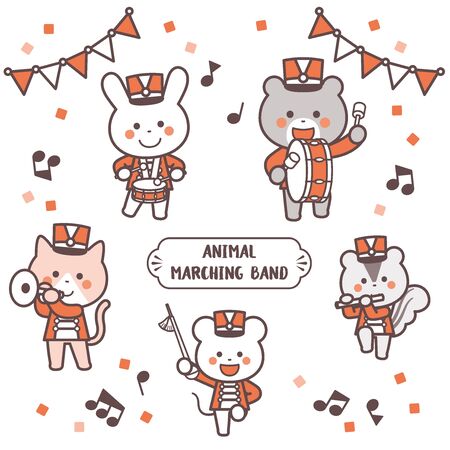 Animal marching band Character Set / Two Colorsのイラスト素材