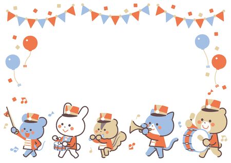 Animal marching band Marching Character Frame / Four Colorsのイラスト素材