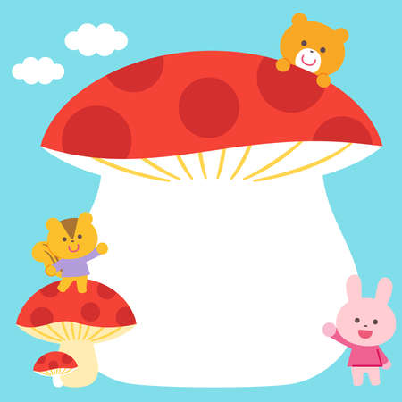 Marshrooms and Animals / Autumn Motifs / With Linesのイラスト素材