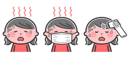 Set of a feverishly sick girl / 2 colorsのイラスト素材