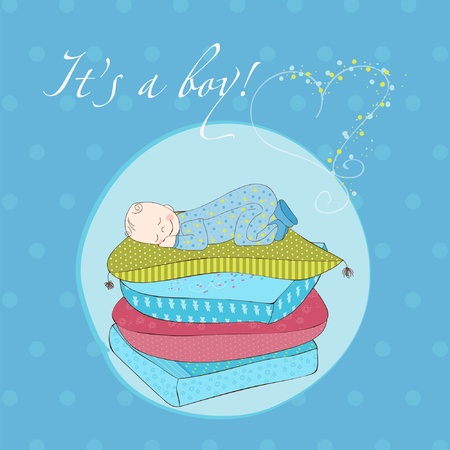 Baby Boy Sleeping on Pillows Card in vectorのイラスト素材