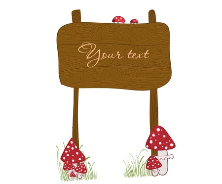 Wooden Banner with mushroomsのイラスト素材