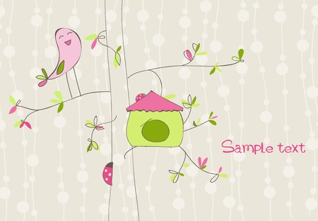 Greeting Card with Bird Houseのイラスト素材