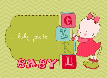 Baby Girl Arrival Card with Photo Frame in vectorのイラスト素材
