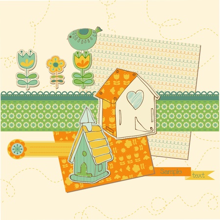 Scrapbook design elements - Cute Bird and Bird houses in vector のイラスト素材