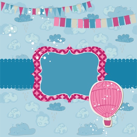 Party Card with Air balloon - for invitation, congratulation, scrapbookのイラスト素材