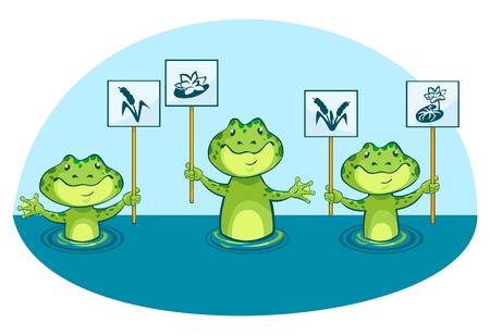 Eco illustration of green frogs, holding signs in vectorのイラスト素材