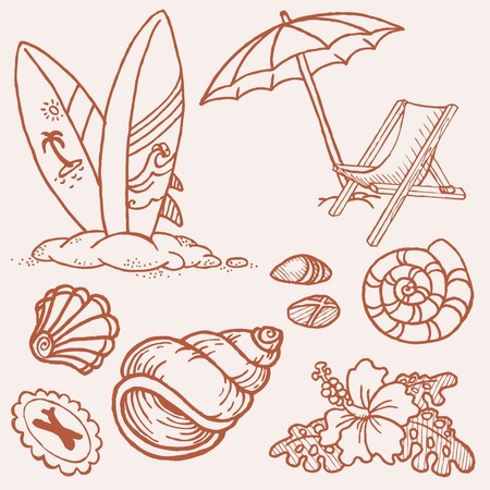 Summer seaside doodles - Hand drawn collection in vectorのイラスト素材