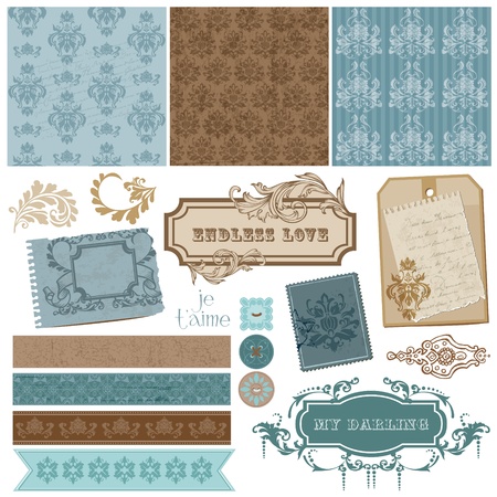 Elegant Scrapbook Design Elements - Vintage Frames and Damask elements のイラスト素材