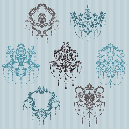 Set of ornamental DAMASK illustrations - for your design, invitation, greetings in vectorのイラスト素材