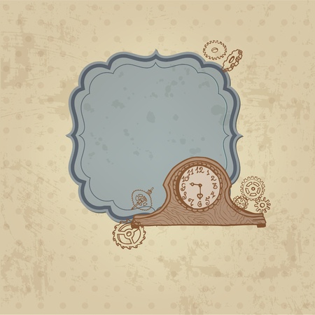 Vintage Card with Doodle Clock and gear - hand drawn in vectorのイラスト素材
