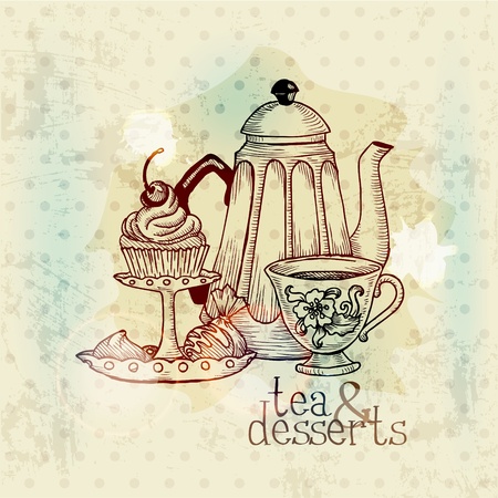  Tea and Desserts - Vintage Menu Card in vectorのイラスト素材