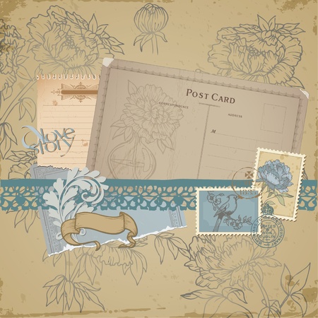 Scrapbook design elements - Vintage Bird and Peony Set - in vectorのイラスト素材