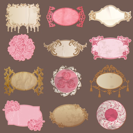 Vector Set: Vintage Paper Frame collection - various tags for your design or scrapbookのイラスト素材