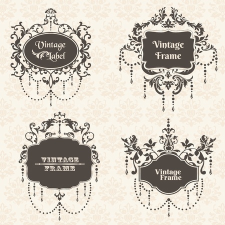 Vector Set: Vintage Frame collection with FLower elements - for your design and scrapbookのイラスト素材