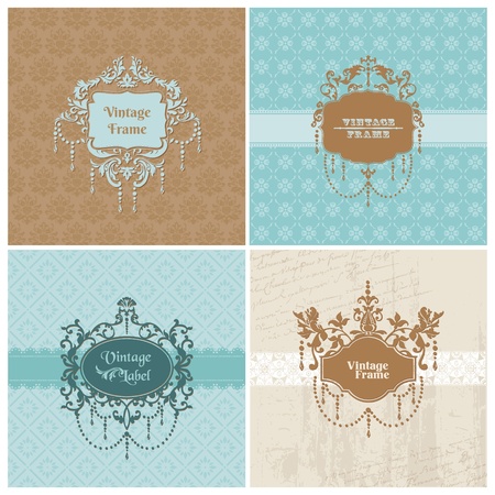 Set of Retro Cards with photo frame- for invitation, greetings, congratulation, wedding - in vectorのイラスト素材