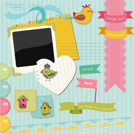 Scrapbook Design Elements - Colorful Birds and Bird Houses のイラスト素材