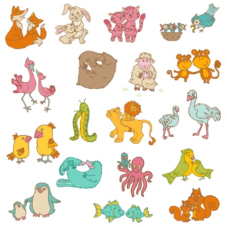 Baby Animals with Moms - for your design and scrapbook のイラスト素材