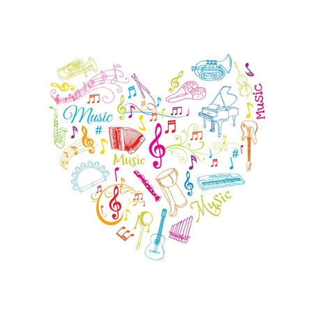 Musical Notes and Instruments Illustration のイラスト素材