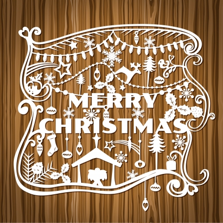Merry Christmas Greeting Card - paper cut styleのイラスト素材