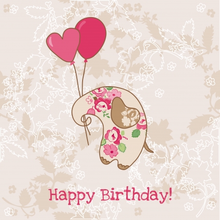 Greeting Birthday Card with Cute Elephantのイラスト素材