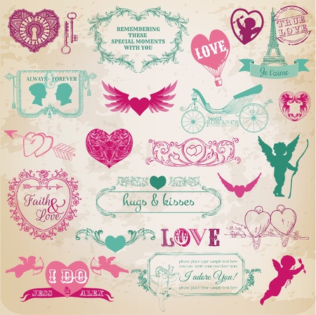 scrapbook, love, valentine, wedding, vintage, scrap, scrapbooking, invitation, calligraphy, heart, cupid, angel, frame, bird, design, element, amour, background, banner, retro,  day, romance,  valentines day, card, corner, couple,  decor, decoration, drawのイラスト素材