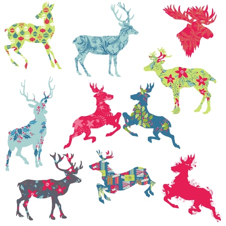 Set of Reindeer Christmas Silhouettes - for your design or scrapbook - in vectorのイラスト素材