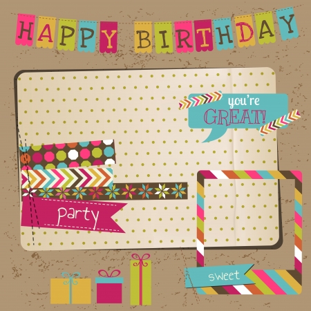 Retro Birthday Celebration Design Elements - for Scrapbook, Invitation in vectorのイラスト素材