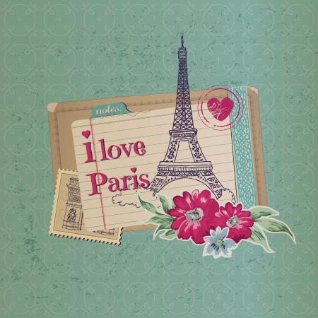 Scrapbook Design Elements - Paris Vintage Card with Stamps - in vectorのイラスト素材