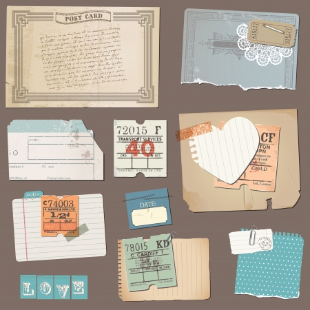 Set of Old paper objects - for design and scrapbookのイラスト素材